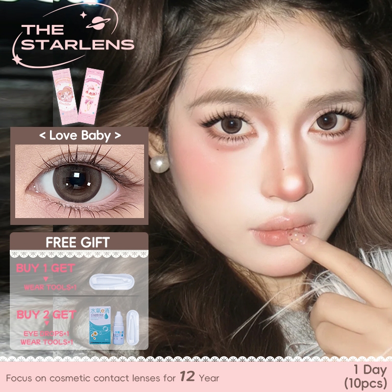 Starlens 10 ชิ้นคอนแทคเลนส์สําหรับ 1 วันใช้สีน้ําตาล/ชมพู DIA14.2-14.5 มม.ตาโตเกรด 0-8