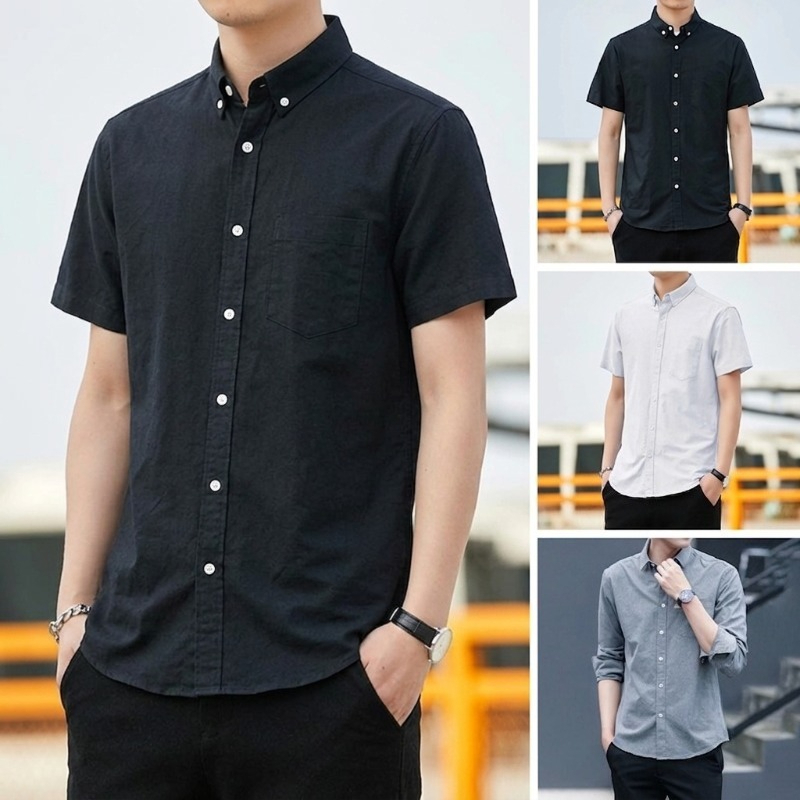 เสื้อเชิ้ตโอเวอร์ไซส์แขนสั้น กระเป๋าหน้าอก ดีไซน์มินิมอล ผ้านุ่มใส่ง่ายหลายสี