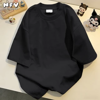 (จัดส่งตลอด 24 ชั่วโมง) NFV เสื้อยืด oversize สีทึบ ระบายอากาศ คอเสื้อ สไตล์เรียบง่าย เสื้อสตรี ผ้าฝ้าย YG0