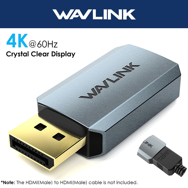 WAVLINK Active DisplayPort to HDMI Adapter 4K @ 60Hz DP to HDMI Converter ชายหญิงสําหรับ PC แล็ปท็อป GPU to TV Monitor ปลั๊กอลูมิเนียม & Play