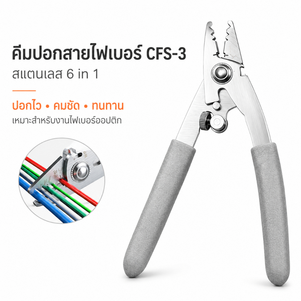 คีมปอกสายไฟเบอร์ CFS-3 Fiber Stripper สแตนเลส 6 in 1 คีมตัดสายไฟเบอร์ เครื่องมือช่าง