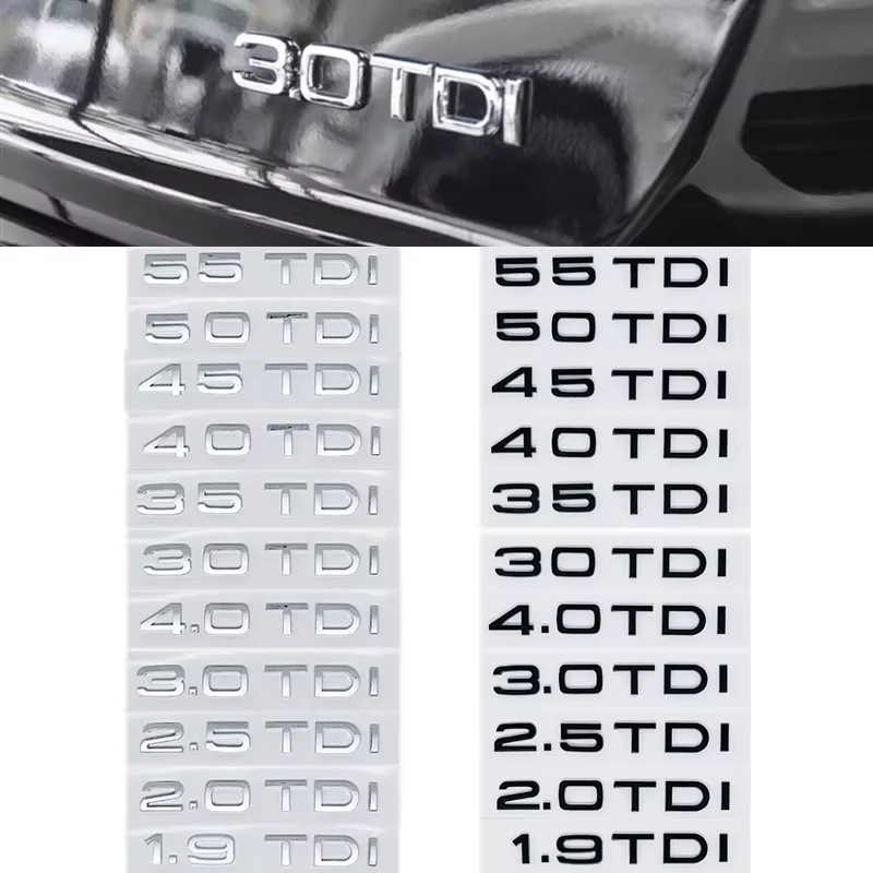 3D ABS รถสติกเกอร์สําหรับ 2.0 2.5 3.0 4.0 TDI 30 35 40 45 50 55 TDI A4 A5 A6 A7 A8 Q5 Q7 ตัวอักษรสัญ
