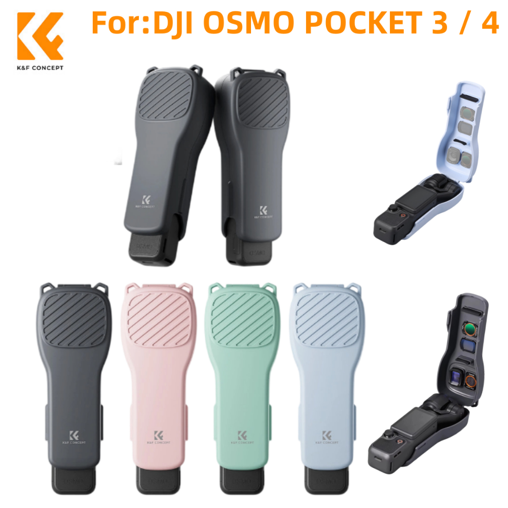 K&F Concept เคสป้องกันสําหรับ DJI Osmo Pocket 3/4 พร้อมช่องกรอง 4 ช่องรวมถึง 2 ช่องเลนส์ Telephoto PC Shell