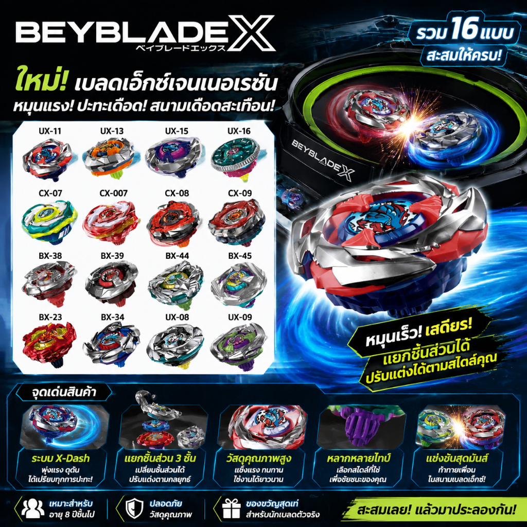 ใหม่ ของแท้ คุณภาพจากโรงงาน ผู้ผลิต BX-45 CX-00 CX-07 CX-08 CX-09 UX-15 UX-16, ลูกหมุนระเบิด, ไม่มีตัวยิง, ของเล่นสำหรับเด็ก
