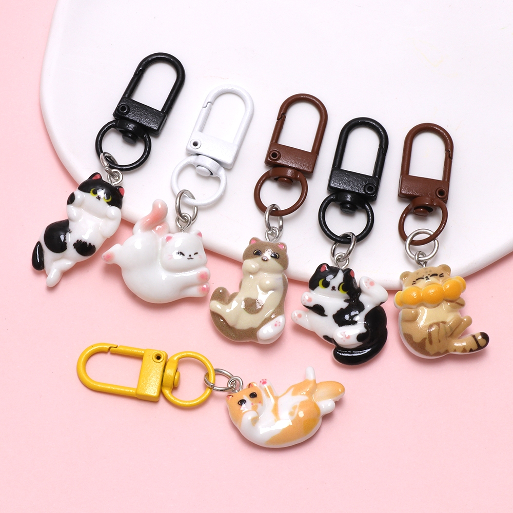เรซิ่น Kawaii พวงกุญแจแมวสัตว์น่ารักจี้พวงกุญแจสําหรับ DIY กระเป๋าเป้สะพายหลัง charm ของขวัญ