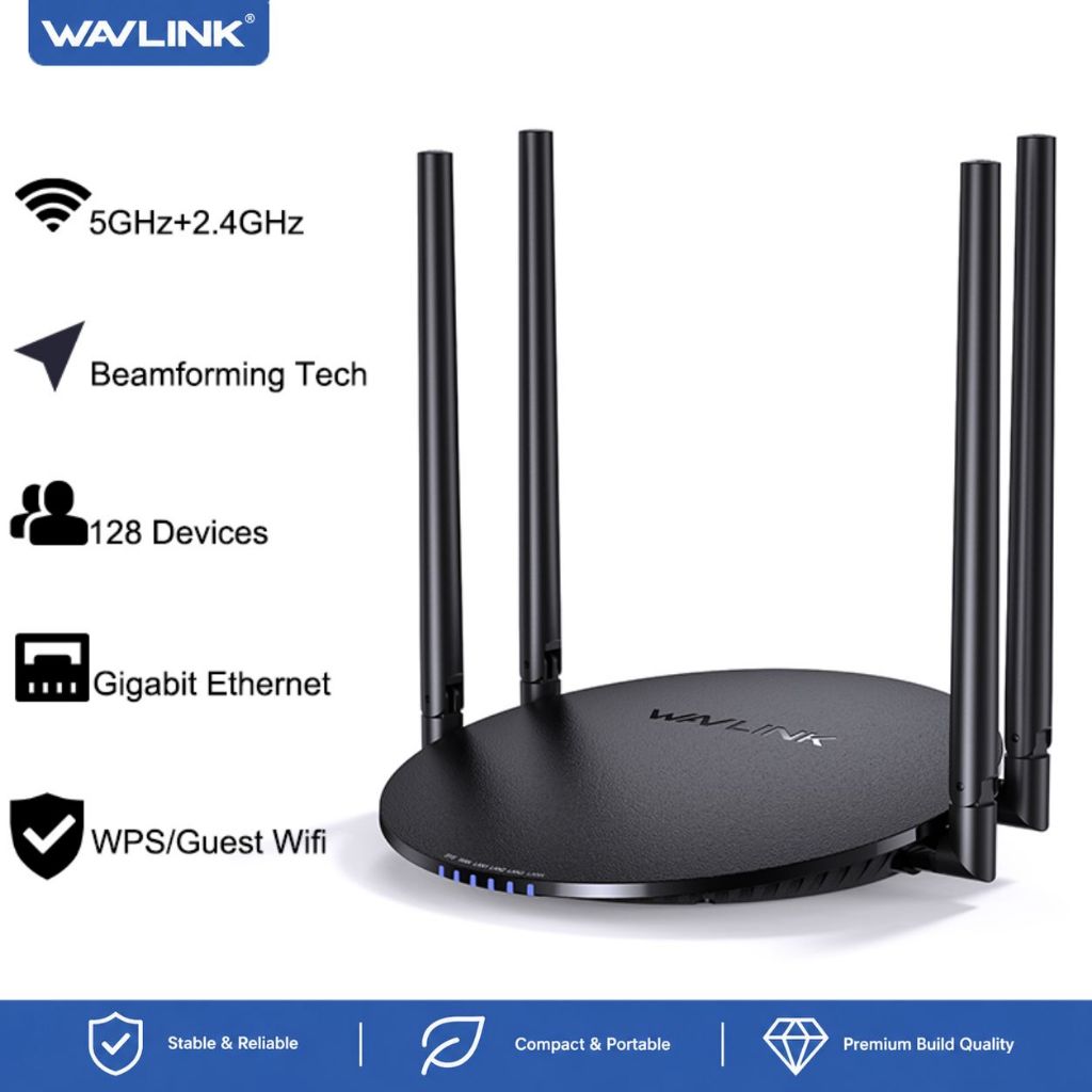 WAVLINK AC1200 Router WiFi Dual Band Speed 1200Mbps 4x5dBi Gigabit รองรับ 3 โหมด 128 อุปกรณ์สําหรับบ