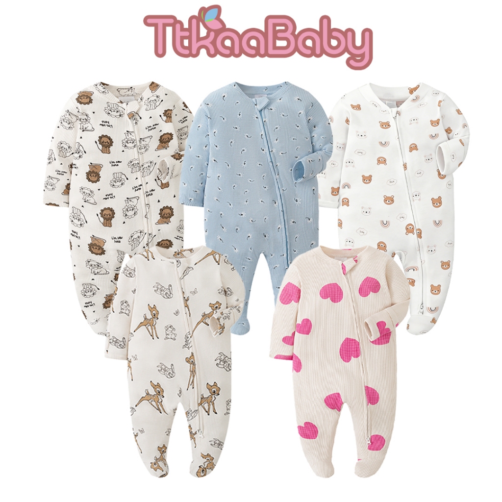 ชุดนอนเท้าเด็ก - Unisex เด็กชายและเด็กหญิงทารกแรกเกิดแขนยาวเท้ากอด 2 Way-Zipper Cotton Footie Onesies