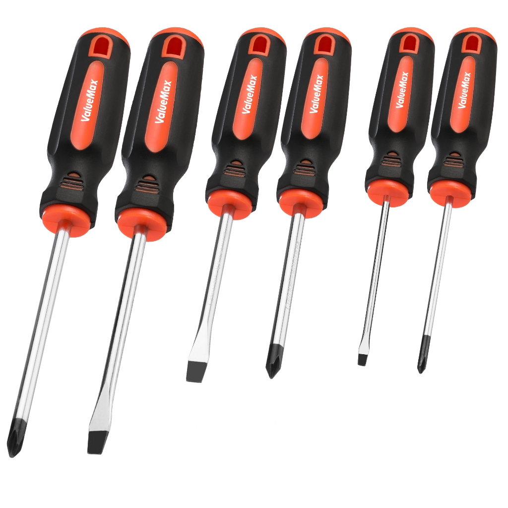 ชุดไขควง ValueMax 6PC Heavy-Duty CRV Steel Strong Magnetic Tip ประกอบด้วย PH0/1/2 Slotted 3/5/6