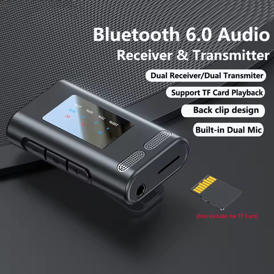 Clip-on ไร้สายบลูทูธ 6.0 เครื่องรับสัญญาณเสียงอะแดปเตอร์ TF Card Player การเชื่อมต่อคู่พร้อมไมโครโฟน