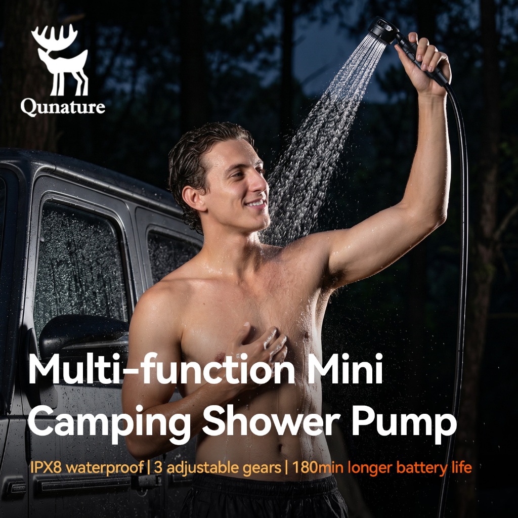 Quature แบบพกพาฝักบัวกลางแจ้ง 8000mAh ชาร์จ IPX8 กันน้ํา 3 โหมดปรับแรงดันสูงสําหรับล้างรถเดินป่าชายห