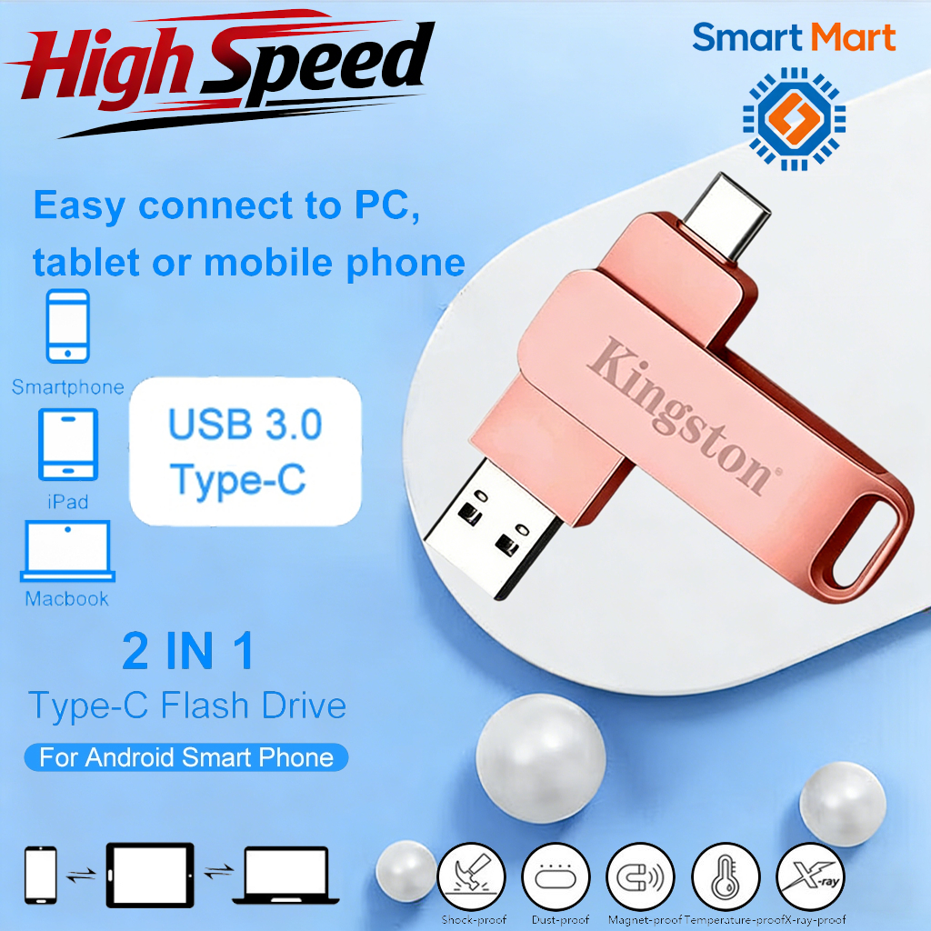【รับประกัน 5 ปี】Kingston Pendrive USB drive flash แฟลชไดรฟ์ Usb 3.2 1TB/2TB 2 in 1 OTG โลหะ กันน้ํา ความเร็วสูง สําหรับ Stick Key USB แฟลชไดรฟ์ 512GB 1TB โลหะ TYPE-C เข้ากันได้กับ