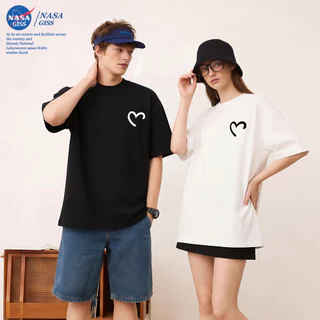 NASA เสื้อยืดชายหญิงแขนสั้น สไตล์ลำลอง summer รูปหัวใจ พิมพ์ลาย t-shirt แบบหลวม คอกลม ยับยากไม่ต้องรีด