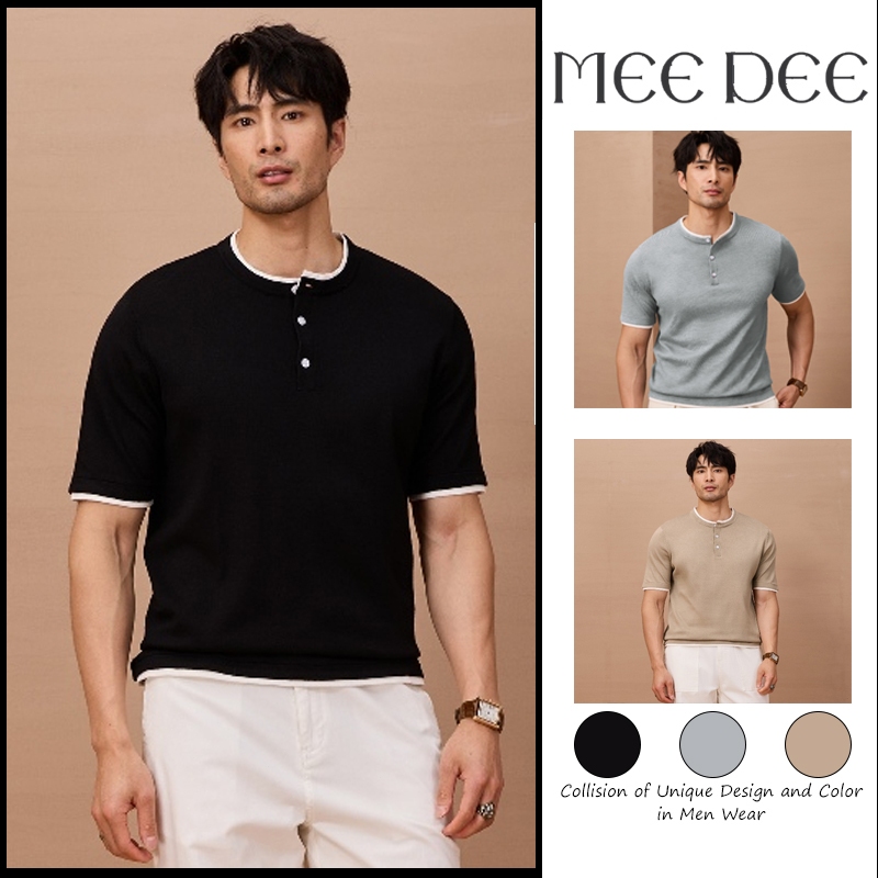 Men's Henley Collar Knit Short Sleeve T-shirt Breathable Casual Tee Summer Daily Wear Top