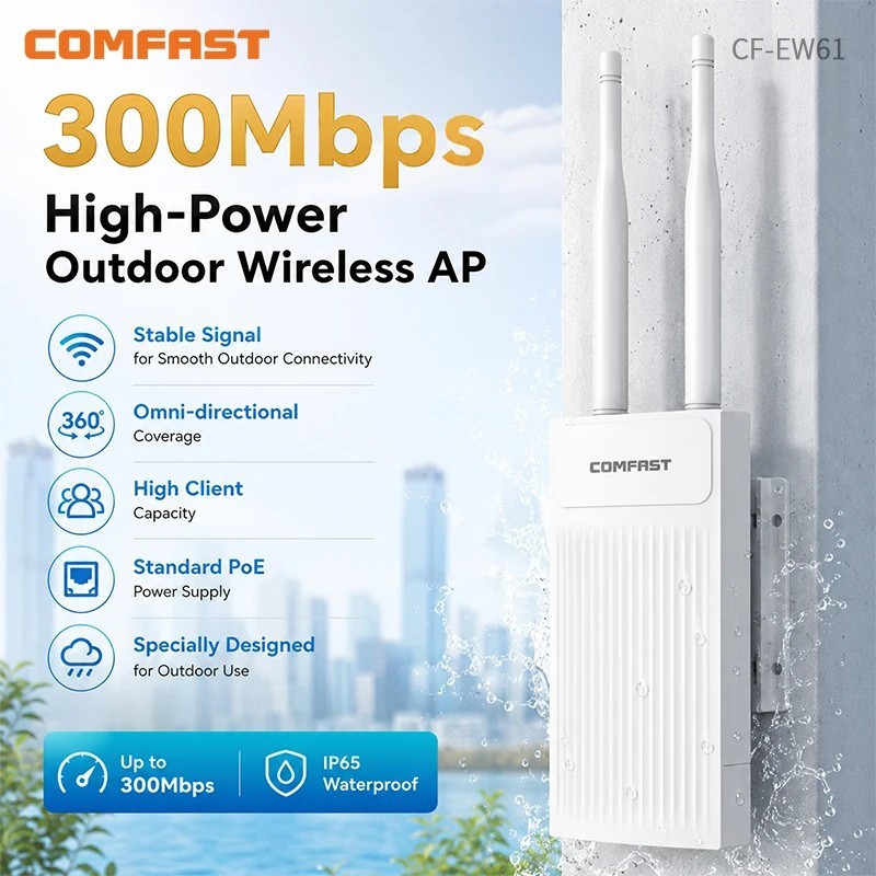 Comfast 300Mbps Outdoor WiFi AP 2.4GHz High Power 5dBi เสาอากาศ IP66 กันน้ํา 48V PoE Powered Wireles