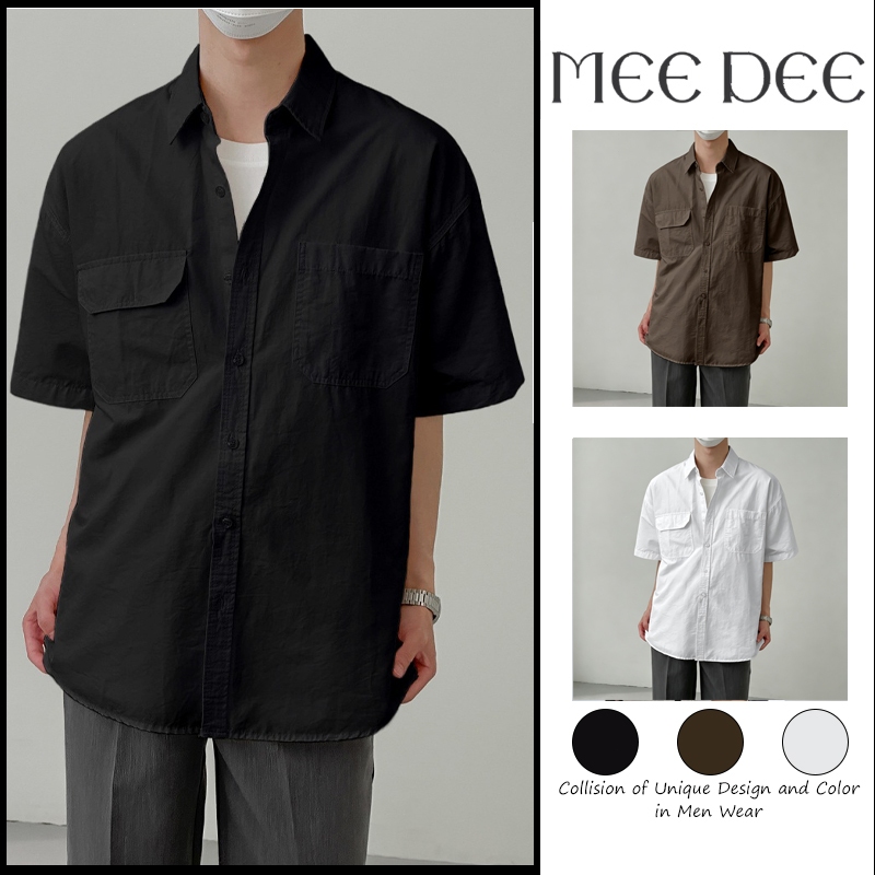 เสื้อเชิ้ตแขนสั้น สีพื้น ทรงหลวม มีกระเป๋ามากมาย เหมาะสำหรับใส่ทำงานและวันหยุด