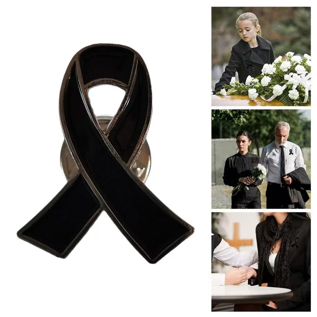 4/8PCSBlack Memorial เข็มกลัดเหมาะสําหรับงานศพและ Mourning Occasions Memorial Queen เข็มกลัดริบบิ้นสีดํา Pin Badge