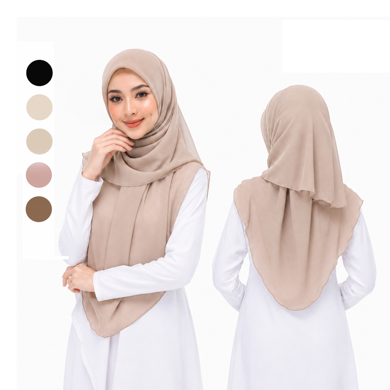 LOVOSME สีทึบ Wave Ruffled Edge Bawal ผ้าฝ้าย Voile Square Hijab ผู้หญิงทุกวันมุสลิม Headscarf นุ่ม Tudung