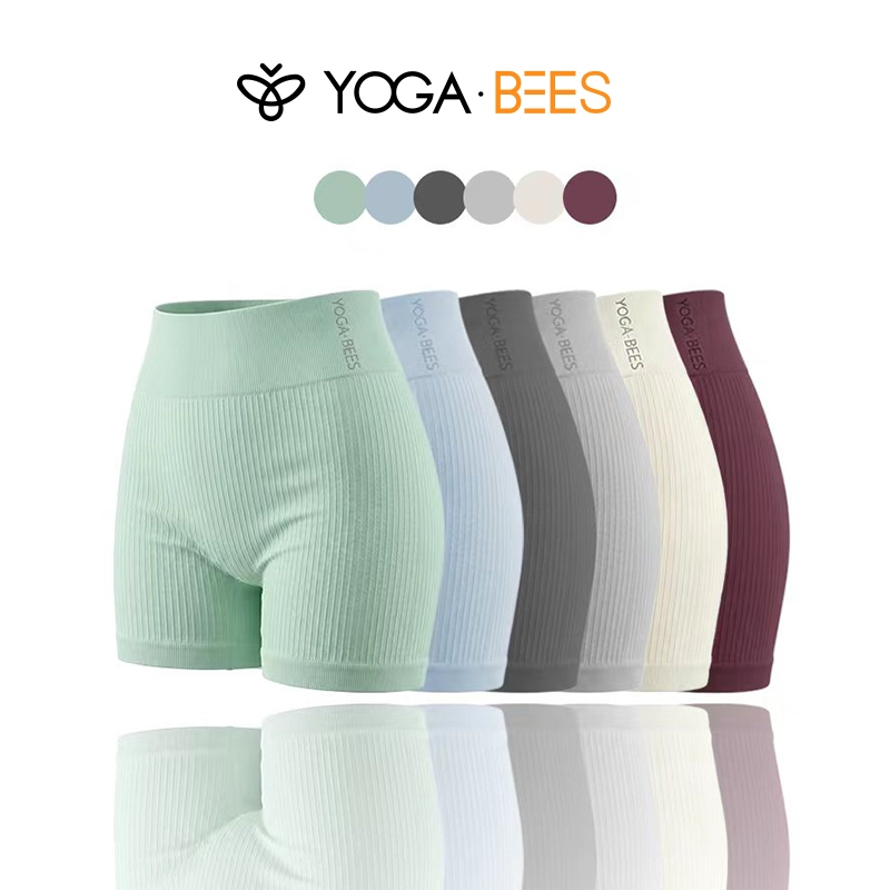 โยคะ BEES Ribbed เอวสูง Biker กางเกงขาสั้น Tummy Control โยคะไม่มีรอยต่อและกางเกงขาสั้นออกกําลังกายลําลองทุกวัน