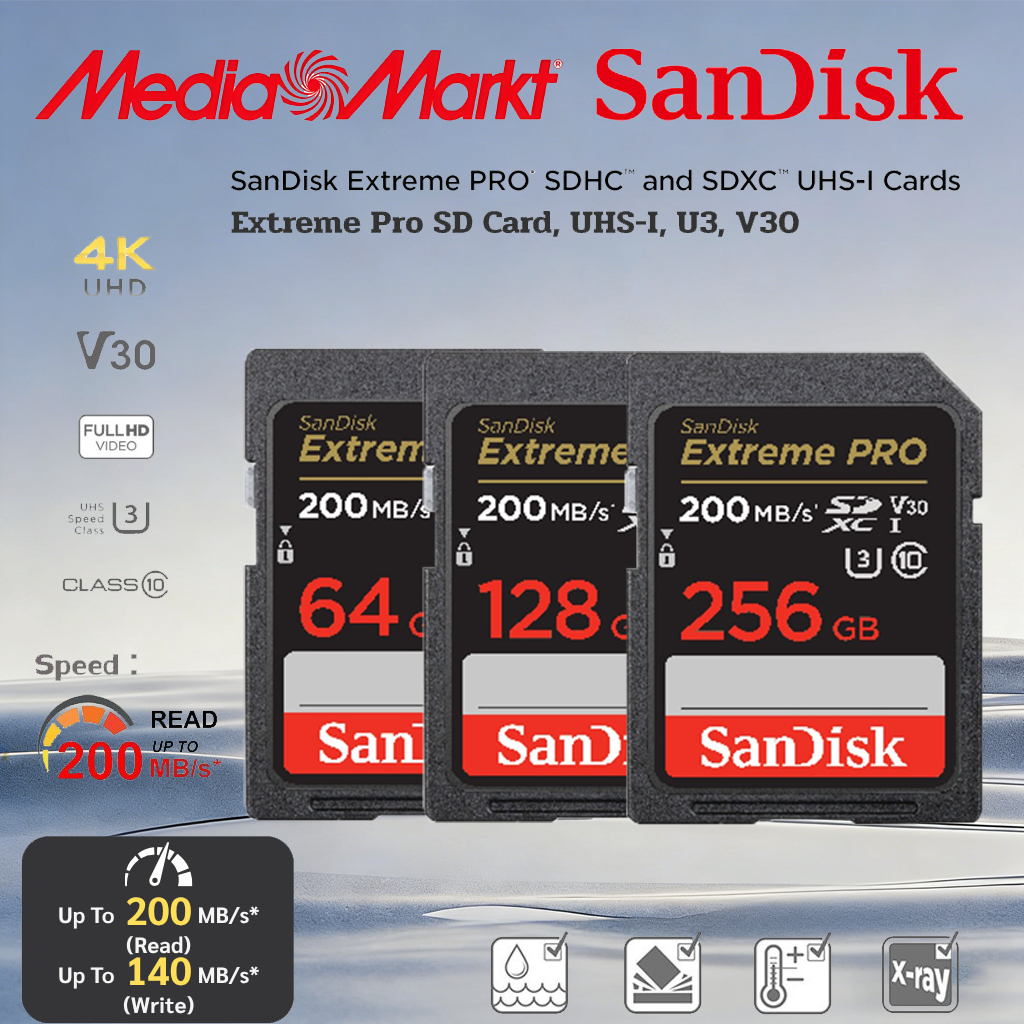 【รับประกัน 5 ปี】SanDisk Extreme Pro SD Card SDXC Speed Class 10 200 เมกะไบต์/วินาที 32GB 64GB 128GB (SDSDXXD) การ์ดหน่วยความจํากล้อง DSLR U3 C10 V30 4K ของแท้ SD การ์ดหน่วยความจํากล้อง