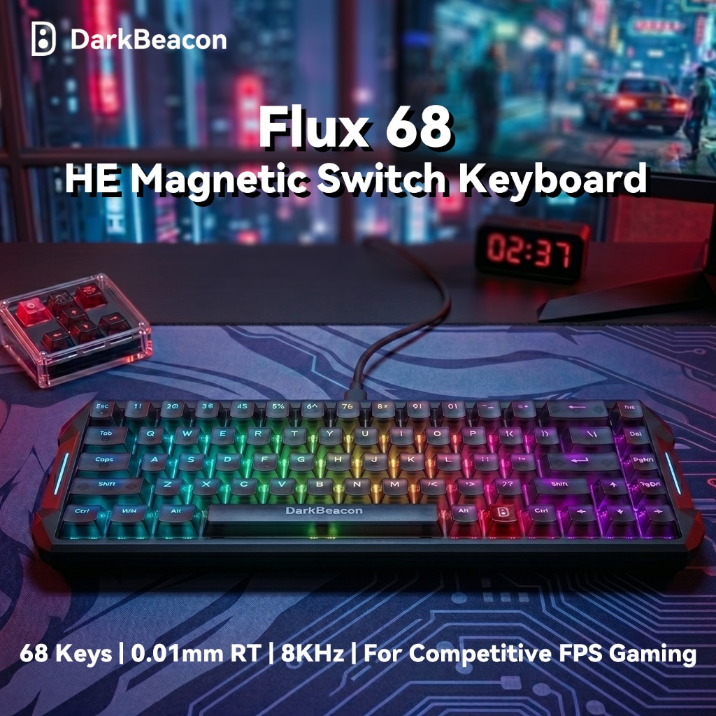 DarkBeacon Flux 68 HE คีย์บอร์ดแม่เหล็ก 68 คีย์ Hotswap RGB การพิมพ์ที่ราบรื่นสําหรับการทํางานและเล่