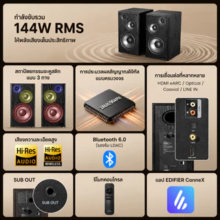 【New】Edifier R2750DB MKII ลําโพงชั้นวางหนังสือสามทางแบบ Quad-amped พร้อมเสียงสมดุลและการเชื่อมต่ออเนกประสงค์, กําลังขับรวม 144W RMS, Bluetooth 6.0, เสียงความละเอียดสูง, พอร์ต Sub Out