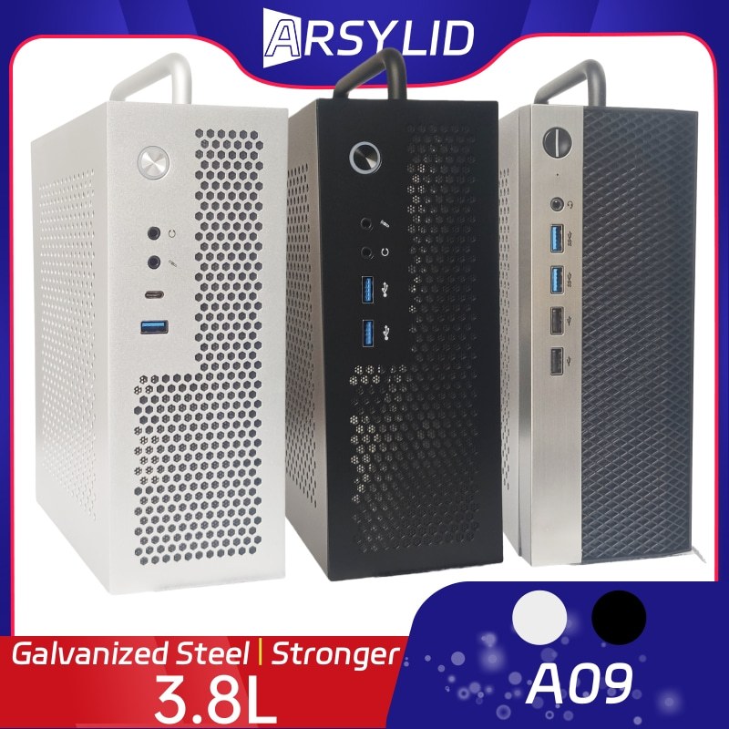 A09 3.8L A4 ITX แชสซี HTPC แบบพกพา Mini คอมพิวเตอร์ PC รองรับ Type-C PCIe 2.5 SSD ไดรฟ์ IPC Flex PSU