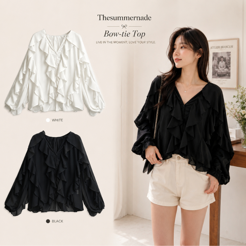 [Diana Top] ดีเทลระบายน่ารักมาก ความเป็นคอวียิ่งเสริมลุคให้ดูผอมเพรียวที่สุด ผ้าชีฟองเนื้อปานกลาง
