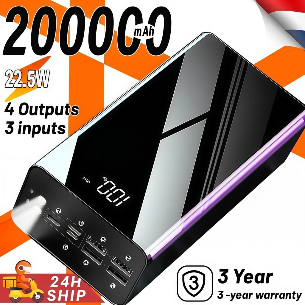 【รับประกัน 5 ปี】200.000mAh สมาร์ทจอแสดงผลดิจิตอลไฟ นํา 3 อินพุต 4 เอาต์พุตชาร์จเร็วธนาคารพลังงาน Power Bank