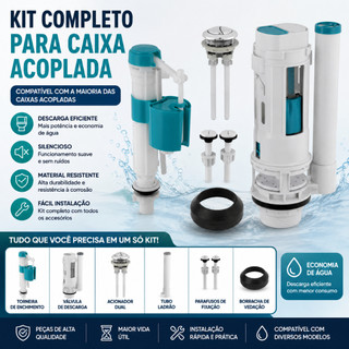 Kit Completo Mecanismo Universal Duplo Reparo Caixa Descarga Acoplada Acionamento Superior Banheiro