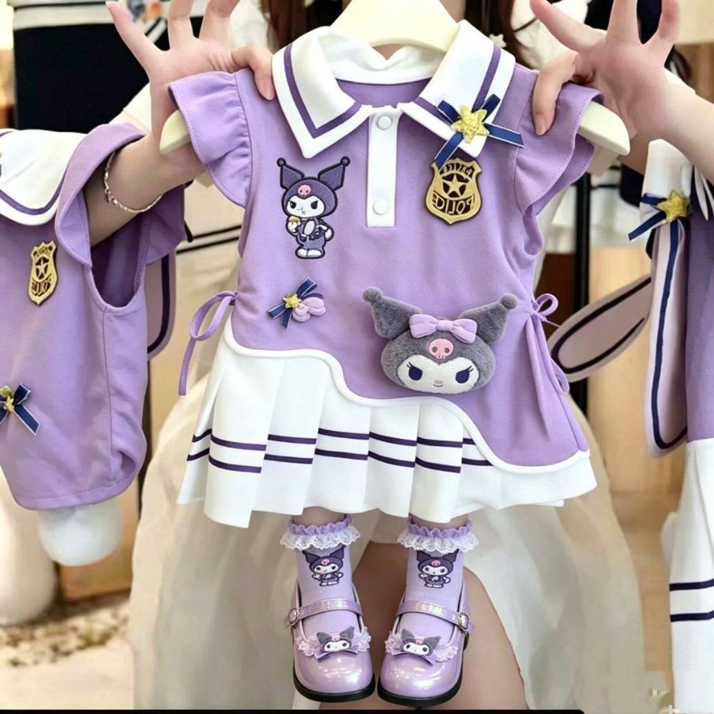 เสื้อผ้าผู้หญิง Kulomi โปโลแขนบินเล็ก ๆ เดรส เด็กผู้หญิง สไตล์เกาหลี ชุดเดรสเด็กผู้หญิง ชุดเด็ก 2-12ปี
