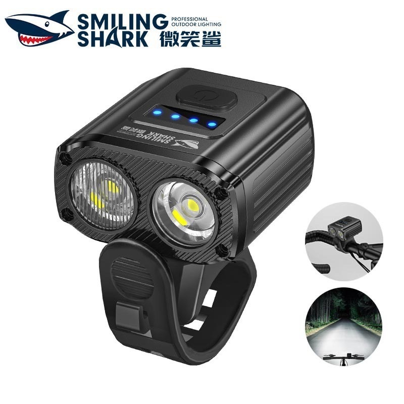 Smiling Shark QXD414 ไฟสว่าง ไฟจักรยาน LED Ride at night ไฟหน้าจักรยาน 5 โหมด Type-C ชาร์จความจุสูงแบตเตอรี่ที่มองเห็นได