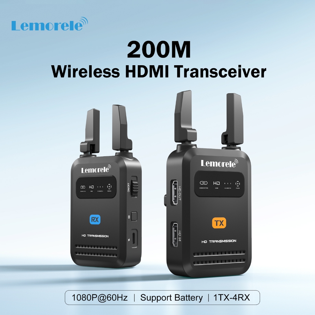 Lemorele R5000 ตัวรับสัญญาณไร้สาย HDMI 200m 1080P กล้องเสาอากาศแบบพับได้ DSLR Universal