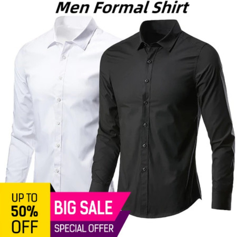 เสื้อเชิ้ตแขนยาวผู้ชายคลาสสิกสีขาวผู้ชายเกาหลีลําลองแฟชั่นธุรกิจเสื้อโปโลอย่างเป็นทางการ