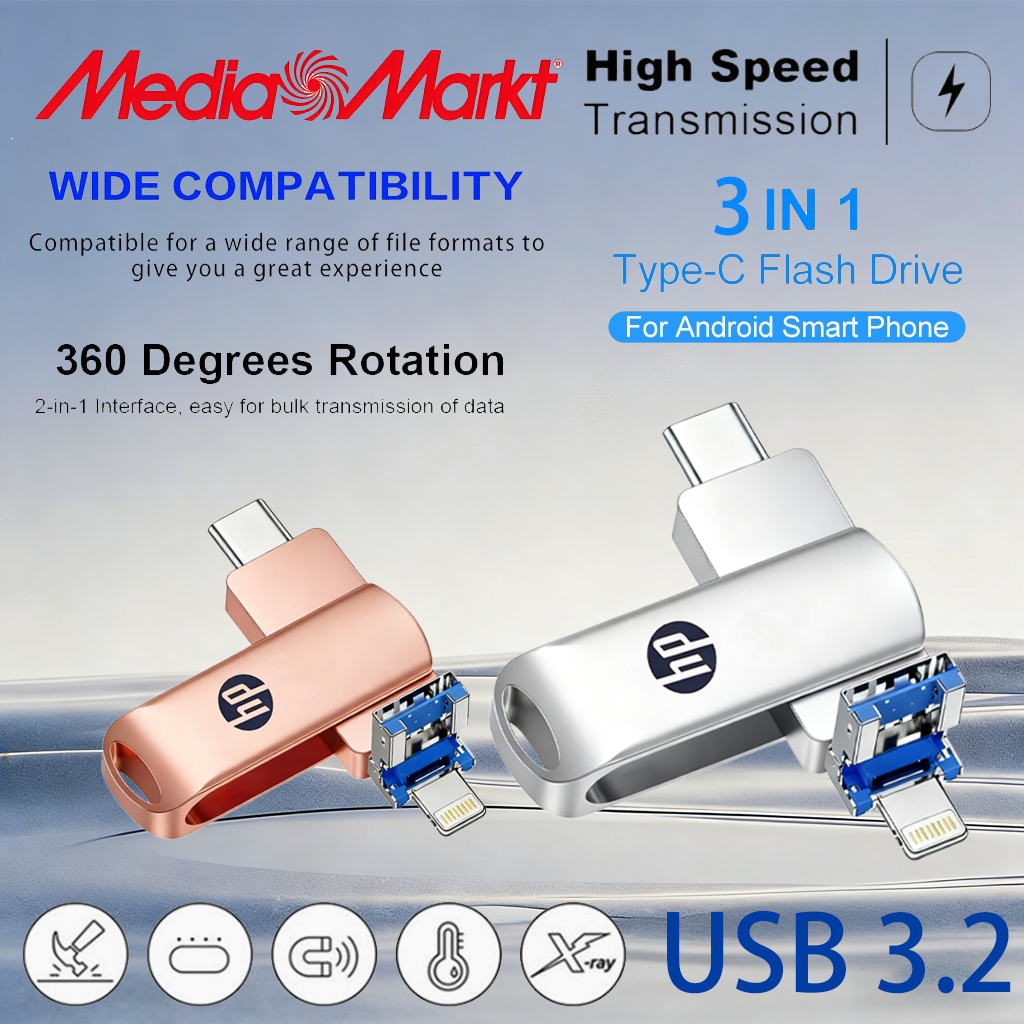 Hp 1TB USB แฟลชไดรฟ์ 3 in 1 OTG Pendrive, USB 3.0 OTG 1TB 3 in 1 กันน้ําความเร็วสูงแฟลชไดรฟ์สําหรับ iPhone 8 X XR 11 12 13 14 15 Android, 1TB USB แฟลชไดรฟ์ 3 IN 1 OTG Pendri