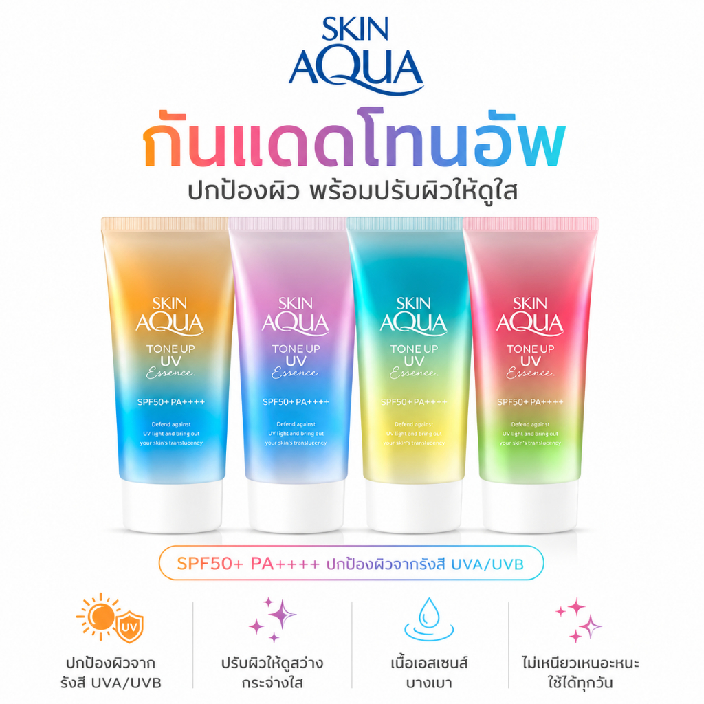 แพ็กเก็ทใหม่ Skin Aqua Tone-Up UV Essence SPF50+PA++++ 80g. กันแดด กึ่งเมคอัพเบส ปรับสีผิว