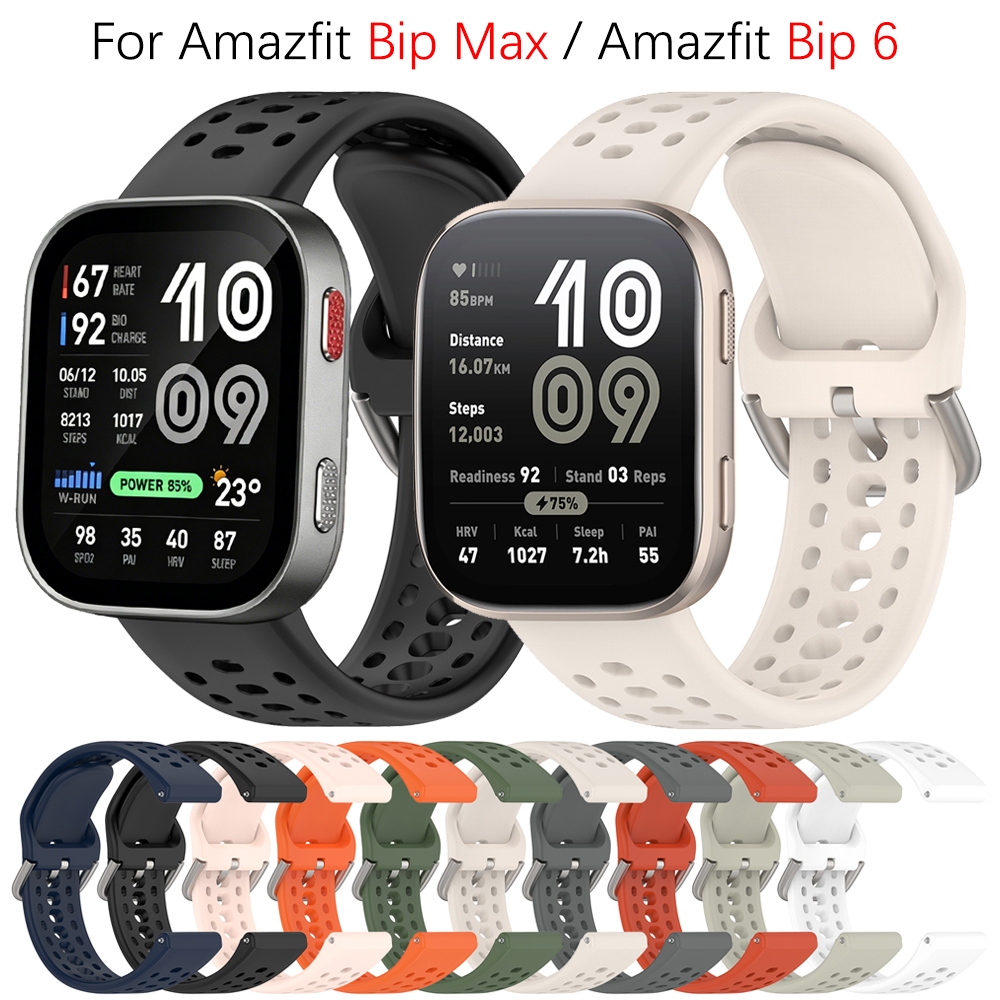 สายซิลิโคนสําหรับ Huami Amazfit Bip 6 / Amazfit Bip Max สร้อยข้อมือสมาร์ทวอทช์สายระบายอากาศแบบนุ่ม