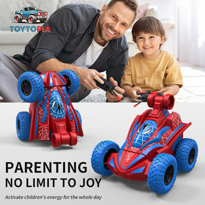 TOYTOPIA สไปเดอร์แมน RC 360 ° Rolling Stunt Stunt รถของเล่นรีโมทคอนโทรลรถของเล่นเด็กใหม่ของขวัญวันเกิด