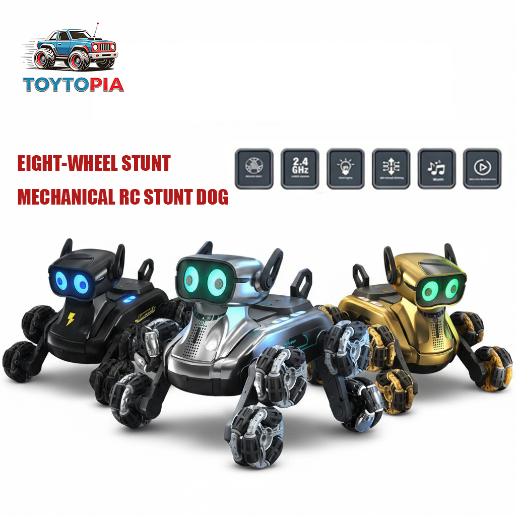 TOYTOPIA หุ่นยนต์ควบคุมระยะไกลสุนัข Stunt Drifting รถ 8-W Heel ไฟสัตว์เลี้ยงเพลงชาร์จแบตเตอรี่ไร้สาย