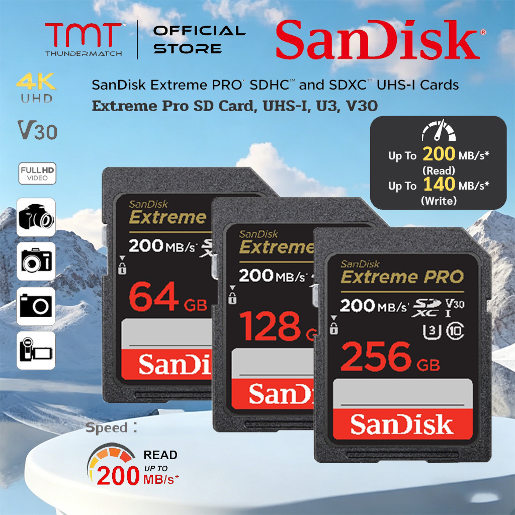 SanDisk Extreme Pro SD Card SDXC Speed R 200MBs 32GB 64GB 128GB ( SDSDXXD ) เมมโมรี่การ์ด กล้อง DSLR