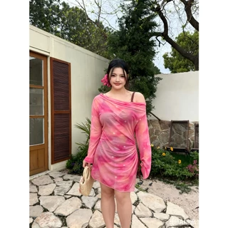 ว่ายน้ําสาวอวบ เซ็ต3ชิ้น ชุดสาวอวบ ใส่แล้วผอม ชุดเที่ยวทะเล ชุดว่ายน้ำแขนยาว#KJS251