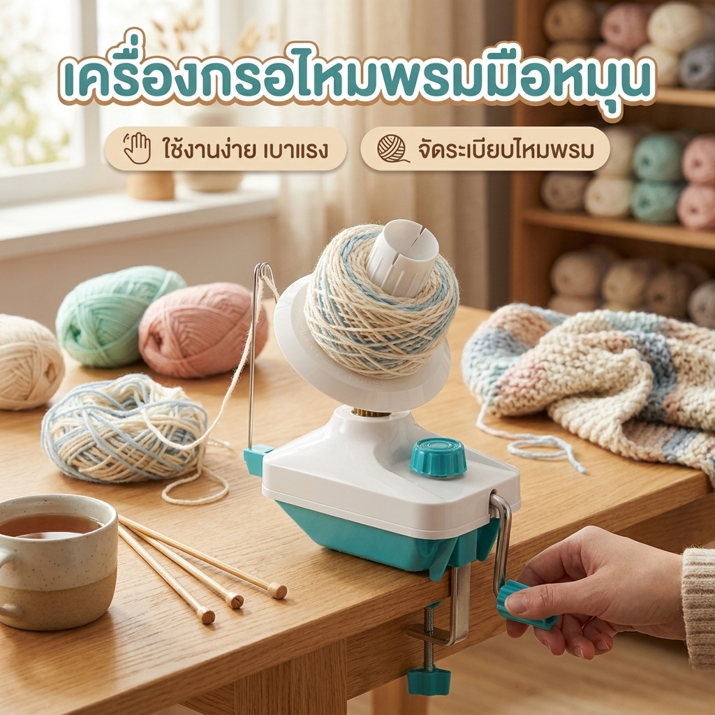 เครื่องกรอไหม ที่ม้วนเส้นด้ายไฟเบอร์ สําหรับใช้ในบ้าน อุปกรณ์กรอด้ายขนสัตว์ High-Efficient Yarn Ball Winder 6 สี