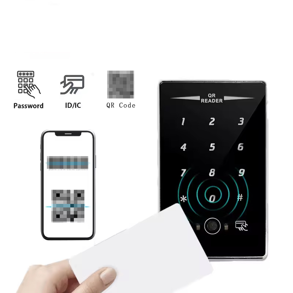โลหะกันน้ํา RFID 13.56MHz Barcode QR Code Card Reader Wiegand ปุ่มกดควบคุมการเข้าถึงกับ RS232 RS485 