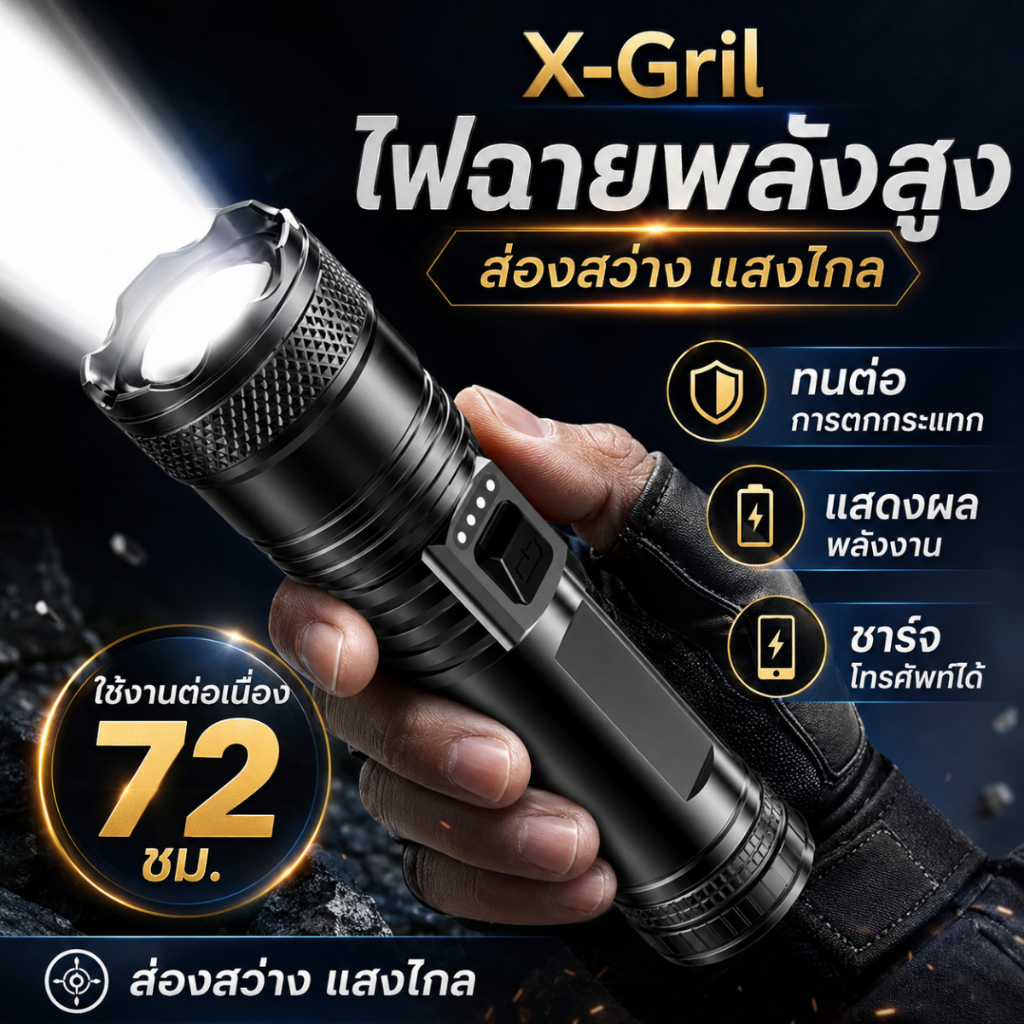 ไฟฉายโซลาร์เซลล์ ไฟฉายพกพา น้ำหนัก 135 กรัม กันน้ำ ส่องไกล ชาร์จพลังงานแสงอาทิตย์ A00266