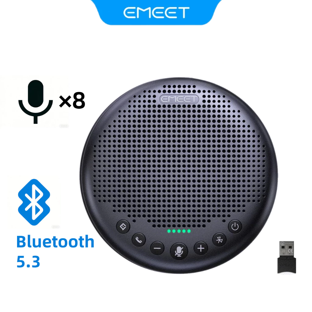 【สามารถคืนสินค้าได้ภายใน 15 วันโดยไม่ต้องระบุเหตุผล】EMEET ลําโพงและไมโครโฟนสําหรับการประชุมพร้อมไมโครโฟน/8 ตัว 360° กะบะเสียงลดเสียงรบกวนบลูทูธ/USB/Dongle Speakerphone สําหรับ 10 คน w/Daisy Chain สําหรับ 18 รองรับพร้อมตะกั่วปลา