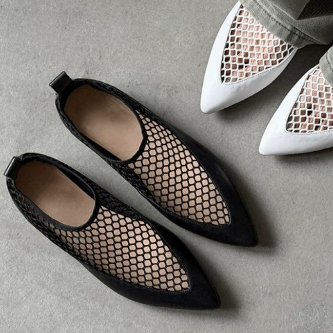 FANCYLEE รองเท้าส้นแบนหัวแหลมกลวงตาข่ายสไตล์มินิมอลฤดูร้อน!ระบายอากาศเย็นด้านล่างนุ่มพื้นผิวนุ่มยาวสวมใส่ไม่เหนื่อยวันหยุดพร็อพสวมใส่ง่าย!