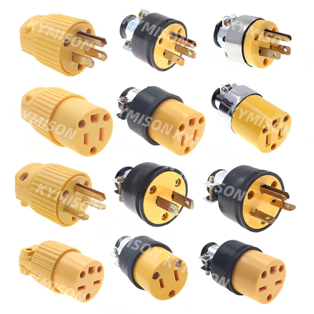 อเมริกัน 15A NEMA 5-15P 6-15P US อุตสาหกรรมกันน้ําสายไฟปลั๊กเชื่อมต่อที่ถอดออกได้ In-line สายไฟปลั๊ก