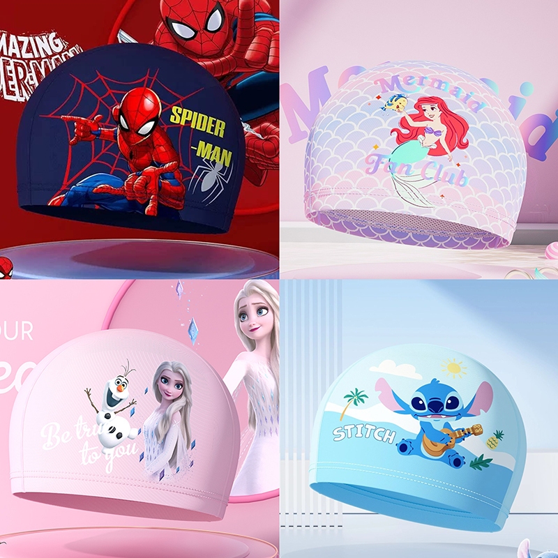 หมวกว่ายน้ํา ผ้าไนล่อน เคลือบ PU กันน้ํา ระบายอากาศได้ดี พิมพ์ลาย Disney สําหรับผู้ชาย และผู้หญิง