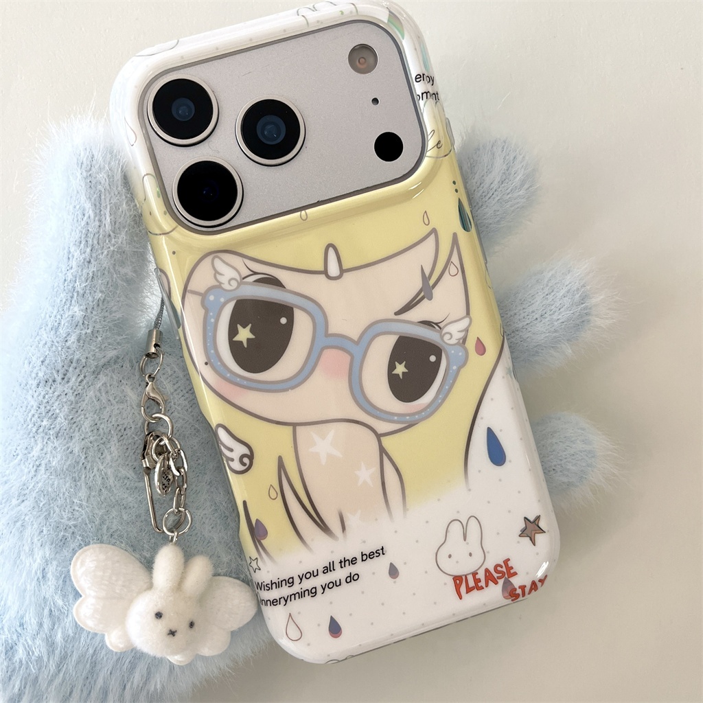สําหรับ iphone Case 17 Pro Max 16 Pro Max 15 Pro Max เคสโทรศัพท์สาวน้อยขนสีเหลือง