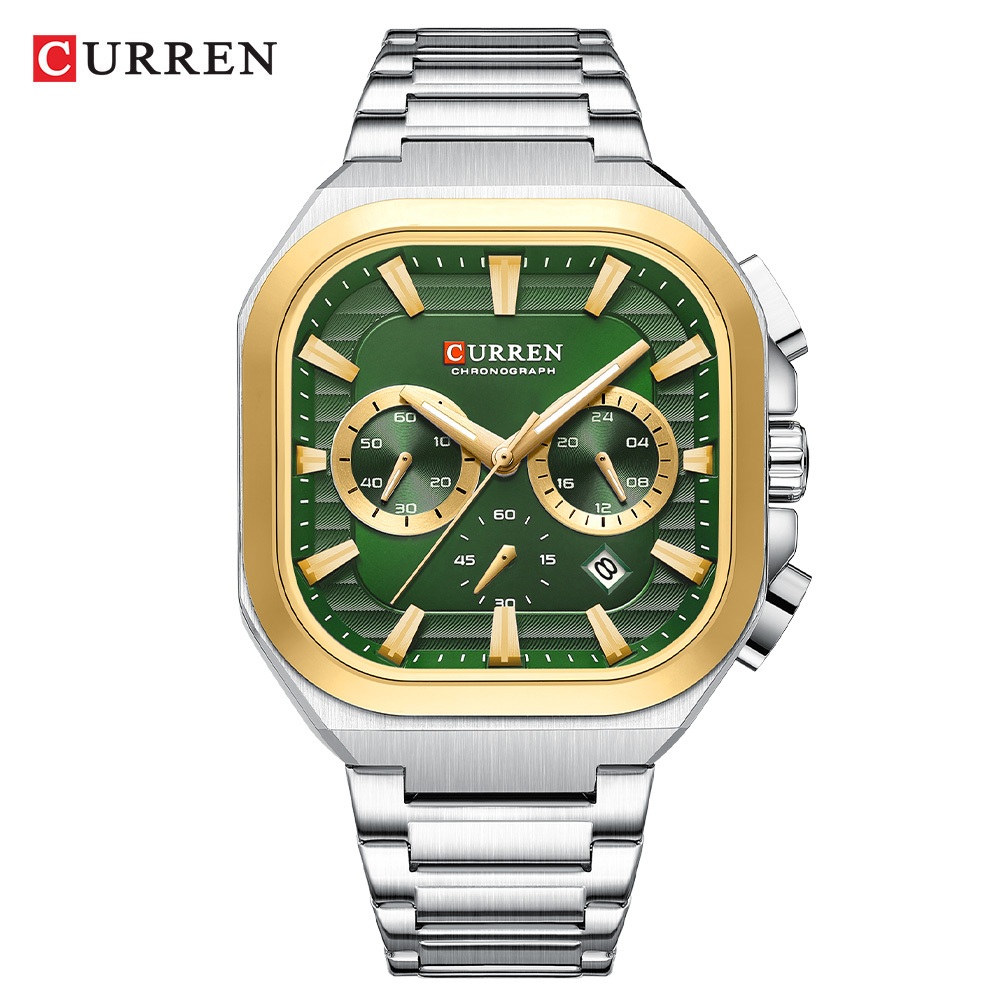 CURREN 8496 Chronograph Square Mens Quartz Watch Waterproof Fashion Sporty Male Watch Gift