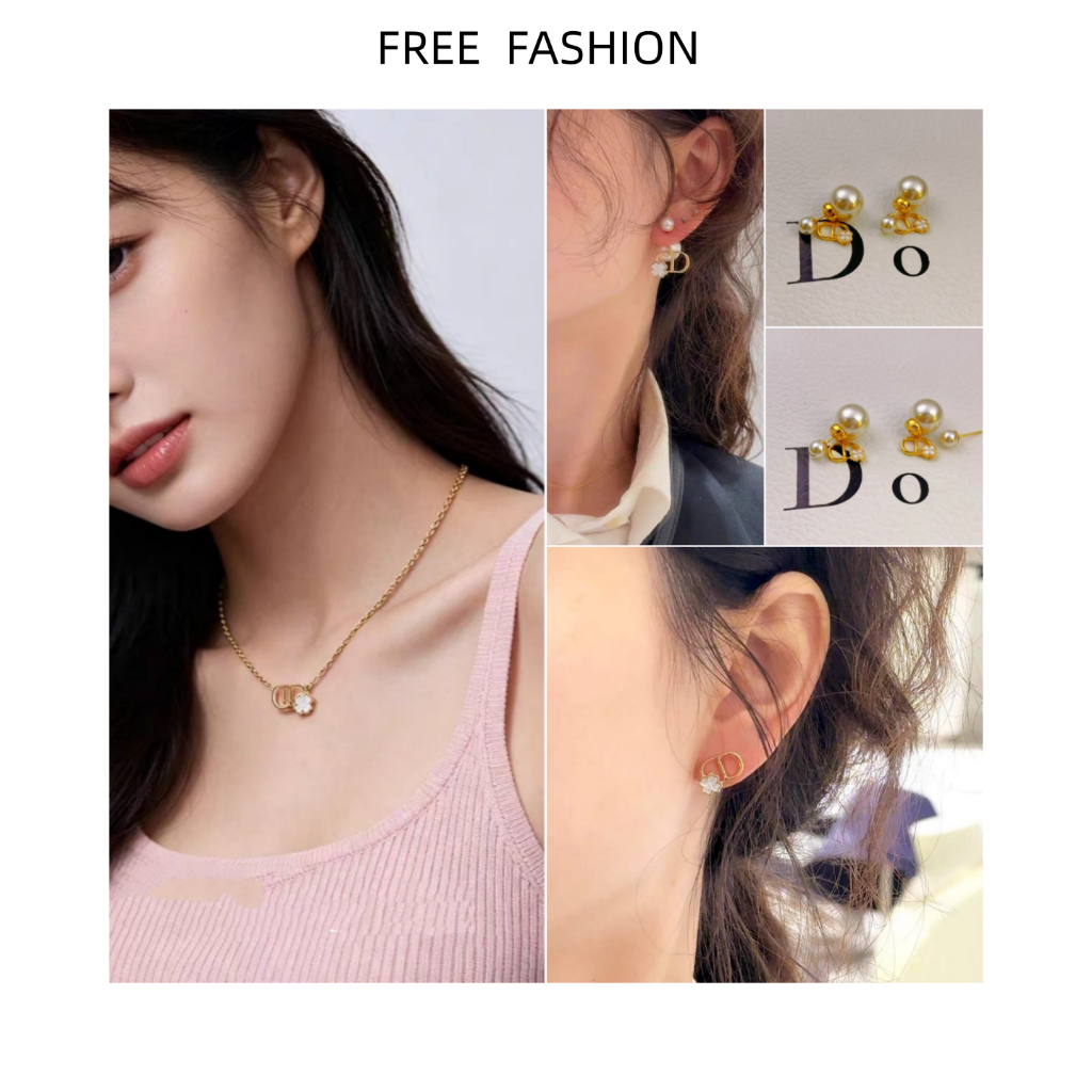 ต่างหูสร้อยคอดอกไม้มุกเครื่องประดับแฟชั่นชุบทองแท้